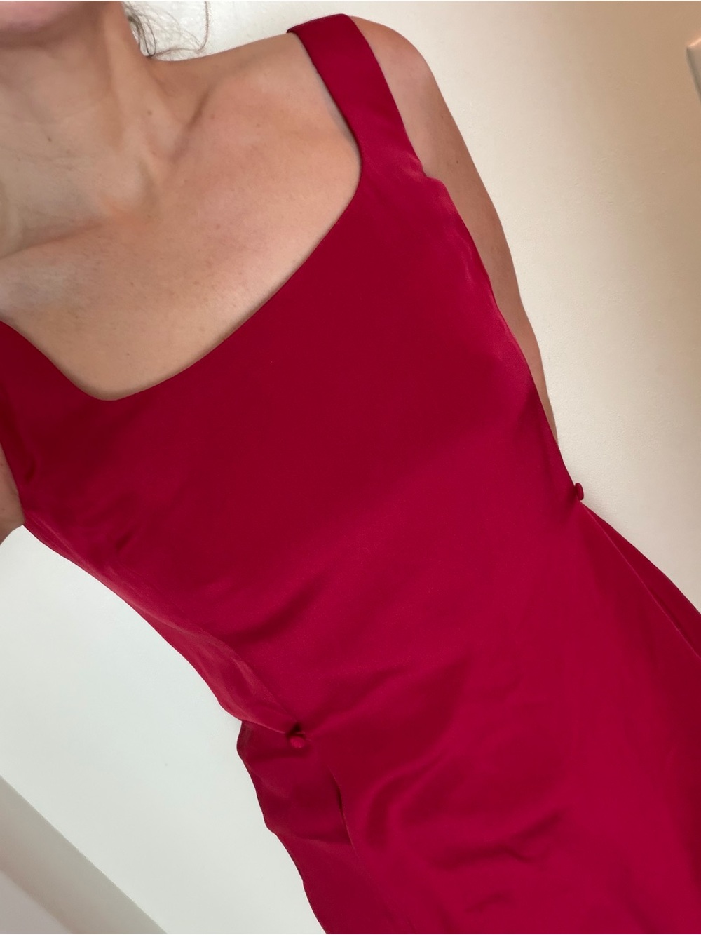 90’s Y2K vintage Ann Taylor red 100% silk shift dress 6 button darting